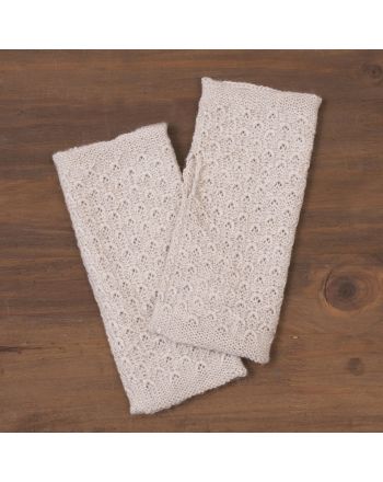 Passionate Pattern in Ivory Patterned 100% Baby Alpaca Fingerless Mitts in Ivory
