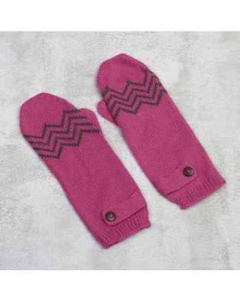 Zigzag Warmth in Lead Grey Alpaca Blend Mittens in Rose and Lead Grey from Peru